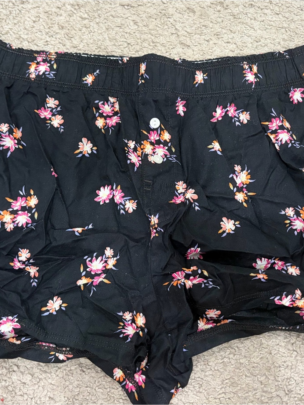 VS PINK Black Floral pajama Shorts with Pink Accent